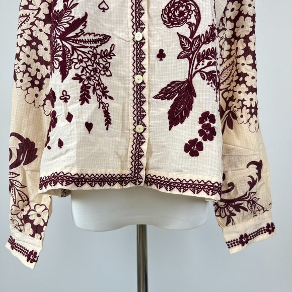 NWOT JOHNNY WAS Embroidered Floral Long Sleeves Open Neck SHIRT Blouse Sz S - Picture 4 of 14